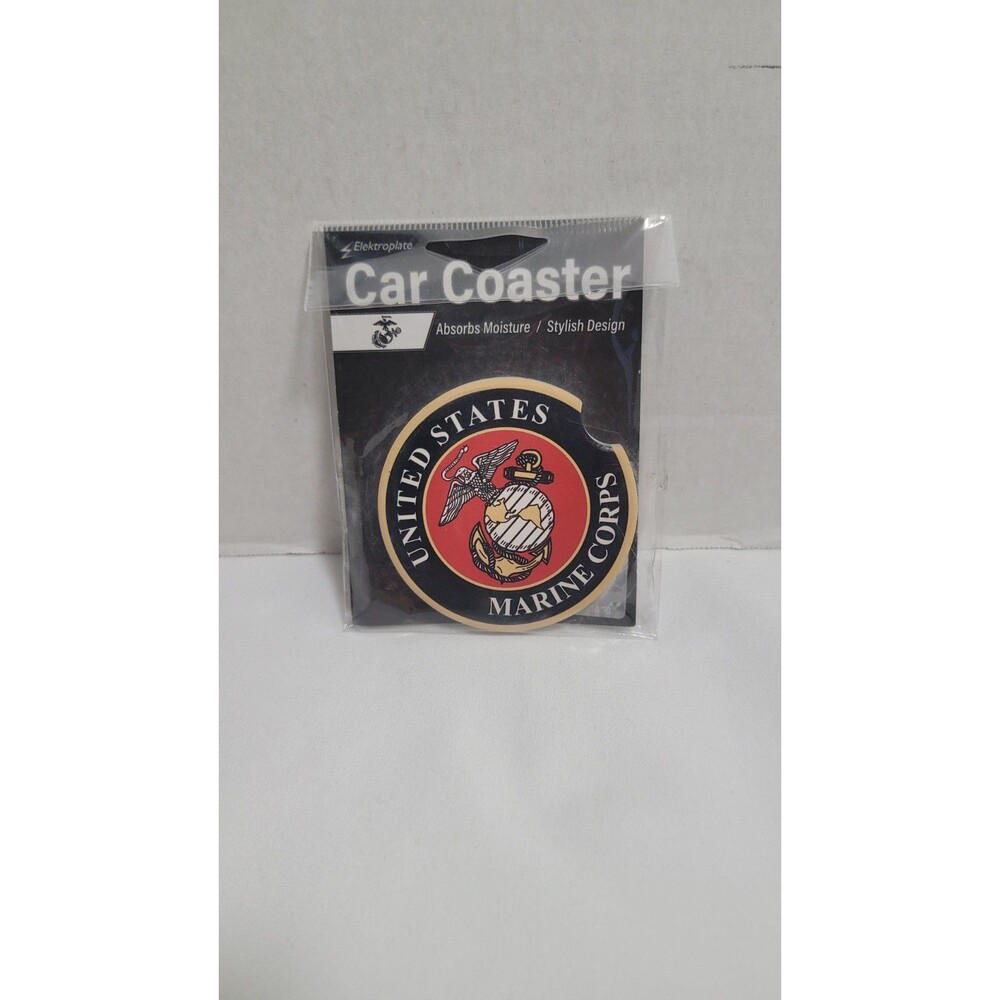 Elektroplate Black Red United States Marine Corps Car Coaster